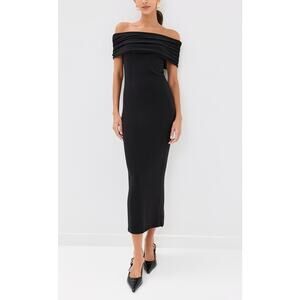 NEW Reformation Josefina Knit Maxi Dress Sz Small Black Off the Shoulder Sweater